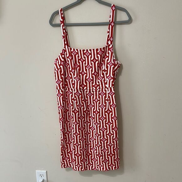 Boden Red Pink White Mini Linen Sundress with Square Neck - Picture 1 of 7